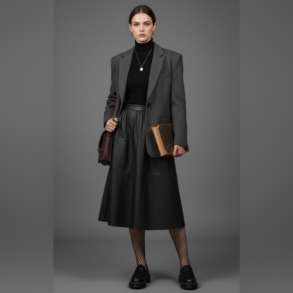 Chic leather Black Midi Skirt - Picture 12 of 12